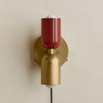 Up Down Plug-In Wall Sconce - Brass Canopy / Oxide Red Upper Shade