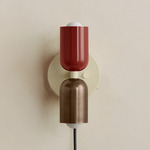 Up Down Plug-In Wall Sconce - Bone Canopy / Oxide Red Upper Shade