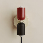 Up Down Plug-In Wall Sconce - Bone Canopy / Oxide Red Upper Shade