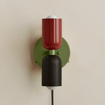 Up Down Plug-In Wall Sconce - Reed Green Canopy / Oxide Red Upper Shade