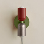 Up Down Plug-In Wall Sconce - Reed Green Canopy / Oxide Red Upper Shade