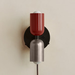 Up Down Plug-In Wall Sconce - Blackened Brass Canopy / Oxide Red Upper Shade