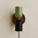 Up Down Plug-In Wall Sconce - Patina Brass Canopy / Reed Green Upper Shade