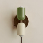Up Down Plug-In Wall Sconce - Patina Brass Canopy / Reed Green Upper Shade