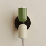 Up Down Plug-In Wall Sconce - Blackened Brass Canopy / Reed Green Upper Shade