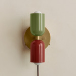 Up Down Plug-In Wall Sconce - Brass Canopy / Reed Green Upper Shade
