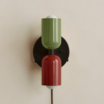Up Down Plug-In Wall Sconce - Blackened Brass Canopy / Reed Green Upper Shade