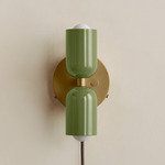 Up Down Plug-In Wall Sconce - Brass Canopy / Reed Green Upper Shade