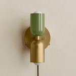 Up Down Plug-In Wall Sconce - Brass Canopy / Reed Green Upper Shade