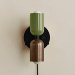 Up Down Plug-In Wall Sconce - Black Canopy / Reed Green Upper Shade