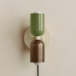 Up Down Plug-In Wall Sconce - Bone Canopy / Reed Green Upper Shade