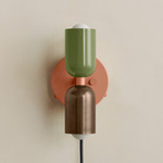 Up Down Plug-In Wall Sconce - Peach Canopy / Reed Green Upper Shade