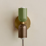 Up Down Plug-In Wall Sconce - Brass Canopy / Reed Green Upper Shade