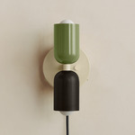 Up Down Plug-In Wall Sconce - Bone Canopy / Reed Green Upper Shade