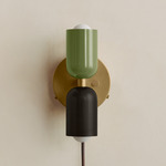 Up Down Plug-In Wall Sconce - Brass Canopy / Reed Green Upper Shade