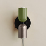 Up Down Plug-In Wall Sconce - Black Canopy / Reed Green Upper Shade
