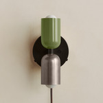 Up Down Plug-In Wall Sconce - Blackened Brass Canopy / Reed Green Upper Shade