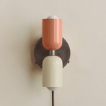 Up Down Plug-In Wall Sconce - Pewter Canopy / Peach Upper Shade