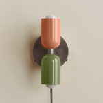 Up Down Plug-In Wall Sconce - Pewter Canopy / Peach Upper Shade