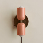 Up Down Plug-In Wall Sconce - Patina Brass Canopy / Peach Upper Shade