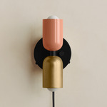 Up Down Plug-In Wall Sconce - Black Canopy / Peach Upper Shade