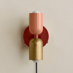Up Down Plug-In Wall Sconce - Oxide Red Canopy / Peach Upper Shade