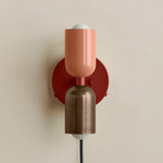 Up Down Plug-In Wall Sconce - Oxide Red Canopy / Peach Upper Shade
