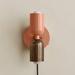 Up Down Plug-In Wall Sconce - Peach Canopy / Peach Upper Shade