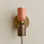 Up Down Plug-In Wall Sconce - Brass Canopy / Peach Upper Shade