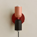 Up Down Plug-In Wall Sconce - Oxide Red Canopy / Peach Upper Shade