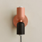 Up Down Plug-In Wall Sconce - Peach Canopy / Peach Upper Shade