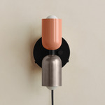 Up Down Plug-In Wall Sconce - Black Canopy / Peach Upper Shade