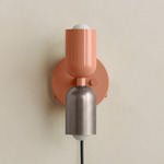 Up Down Plug-In Wall Sconce - Peach Canopy / Peach Upper Shade