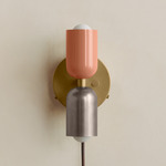 Up Down Plug-In Wall Sconce - Brass Canopy / Peach Upper Shade