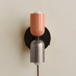 Up Down Plug-In Wall Sconce - Blackened Brass Canopy / Peach Upper Shade