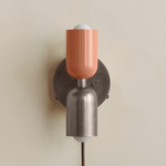 Up Down Plug-In Wall Sconce - Pewter Canopy / Peach Upper Shade