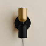 Up Down Plug-In Wall Sconce - Black Canopy / Brass Upper Shade
