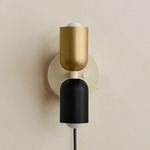 Up Down Plug-In Wall Sconce - Bone Canopy / Brass Upper Shade