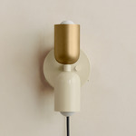 Up Down Plug-In Wall Sconce - Bone Canopy / Brass Upper Shade