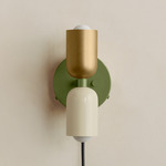 Up Down Plug-In Wall Sconce - Reed Green Canopy / Brass Upper Shade