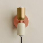 Up Down Plug-In Wall Sconce - Peach Canopy / Brass Upper Shade