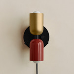 Up Down Plug-In Wall Sconce - Black Canopy / Brass Upper Shade