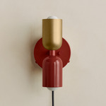 Up Down Plug-In Wall Sconce - Oxide Red Canopy / Brass Upper Shade