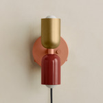 Up Down Plug-In Wall Sconce - Peach Canopy / Brass Upper Shade