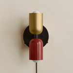 Up Down Plug-In Wall Sconce - Blackened Brass Canopy / Brass Upper Shade