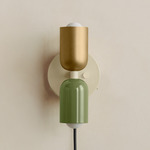 Up Down Plug-In Wall Sconce - Bone Canopy / Brass Upper Shade