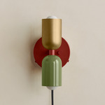 Up Down Plug-In Wall Sconce - Oxide Red Canopy / Brass Upper Shade