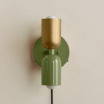 Up Down Plug-In Wall Sconce - Reed Green Canopy / Brass Upper Shade