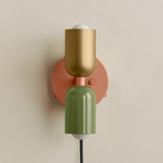 Up Down Plug-In Wall Sconce - Peach Canopy / Brass Upper Shade