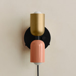 Up Down Plug-In Wall Sconce - Black Canopy / Brass Upper Shade